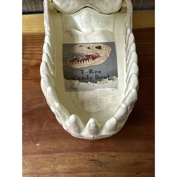 T Rex Skull Candy Bowl Seasons USA Halloween Prop Decor Dinosaur 12” Long - Picture 3 of 8